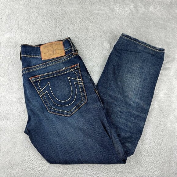 True Religion Men's Size 32 W x  27 L Slim Zipper Fly Jeans 5 pocket embroidered - Picture 1 of 13